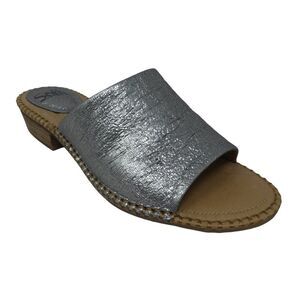 Sofft Nalanie Metallic Silver Leather Open Toe Block Heel Mules Sandals